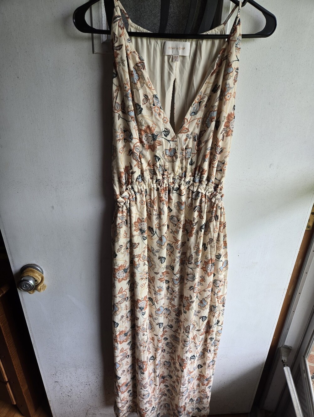 Dear John Cream Floral Maxi with V-Neck and Shoulder Straps